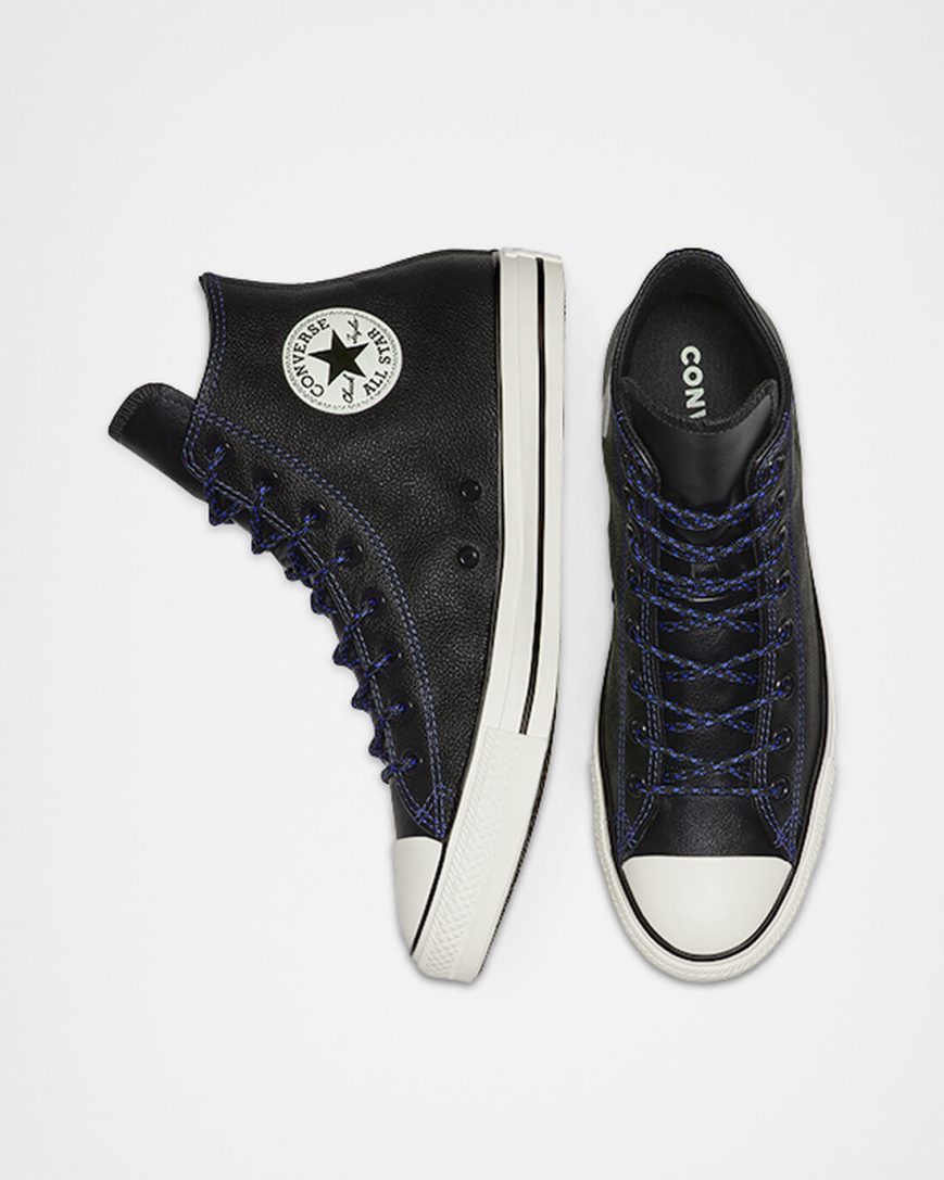 Pánské Boty Vysoké Converse Tumbled Læder Chuck Taylor All Star Černé Královská Modrá | CZ DYMN53